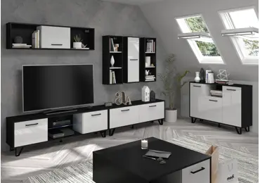 Obývací pokoj PRUDHOE 3, černá/bílý lesk