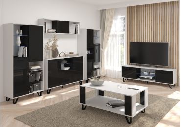 Obývací pokoj PRUDHOE 4, bílá/černý lesk