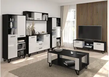 Obývací pokoj PRUDHOE 4, černá/bílý lesk