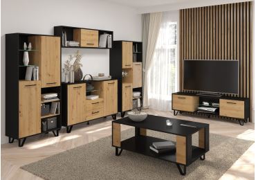 Obývací pokoj PRUDHOE 4, černá/dub artisan