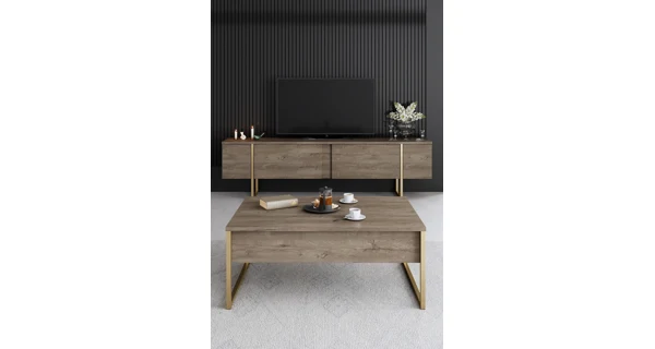 Obývací pokoj WELTRIS typ 3, vlašský ořech/zlatá