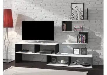 Obývací stěna ALBANY, bílá/černý lesk