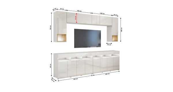 Obývací stěna ANTOFALLA 1, dub craft/bílá/bílý lesk