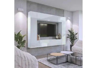 Obývací stěna ANTOFALLA 24, bílá/bílý lesk