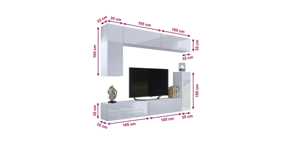 Obývací stěna ANTOFALLA 25, bílá/bílý lesk