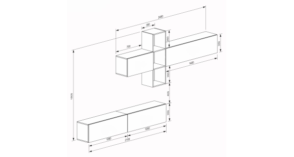 Obývací stěna ANTOFALLA 33, černý lesk/bílá