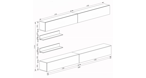 Obývací stěna ANTOFALLA 37, černý lesk/bílý lesk