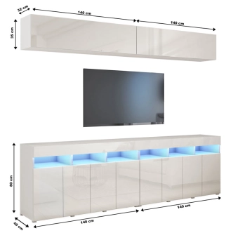 Obývací stěna ANTOFALLA 6, dub craft/bílá/bílý lesk