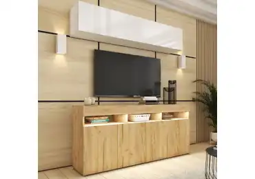 Obývací stěna ANTOFALLA 7, dub craft/bílá/bílý lesk