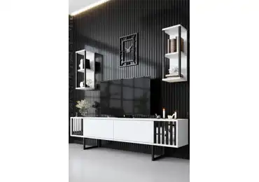 Obývací stěna BAIB, bílá/černá