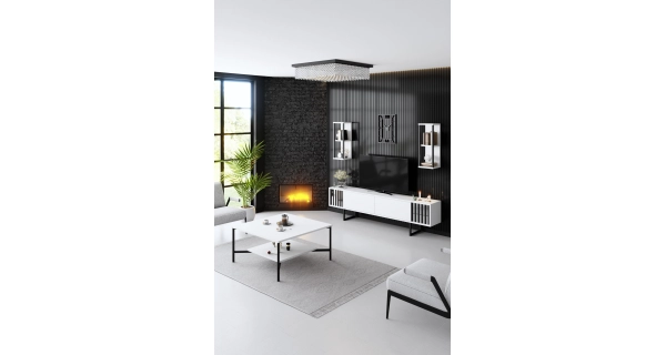 Obývací stěna BAIB, bílá/černá