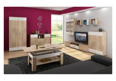 Obývací stěna DAMARA, dub sonoma sv./bílý lesk