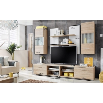 Obývací stěna DANIELE, šedá/bílý lesk