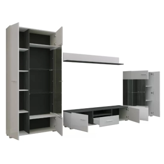 Obývací stěna DIRKAS, bílá/černá/bílý lesk