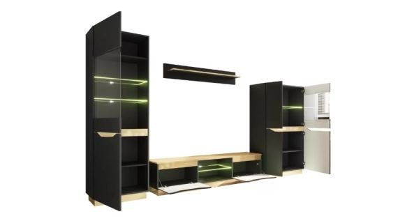 Obývací stěna ERACH, černá/zlatá