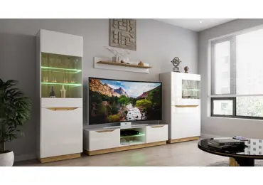 Obývací stěna ERACH, dub artisan/bílý lesk