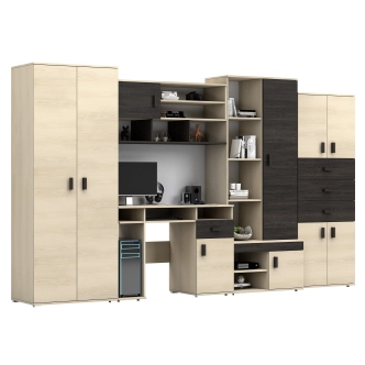 Obývací stěna ERASMO s psacím stolem, jasan/dub canterbury