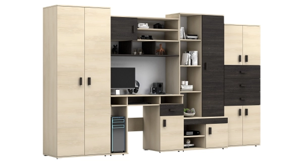 Obývací stěna ERASMO s psacím stolem, jasan/dub canterbury