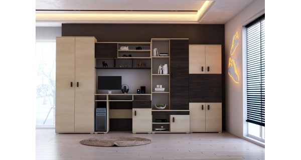 Obývací stěna ERASMO s psacím stolem, jasan/dub canterbury