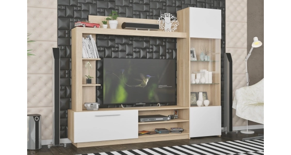 Obývací stěna EROS, dub sonoma/bílá