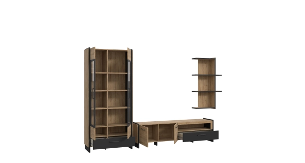 Obývací stěna EVIA, dub waterford/černá, 5 let záruka