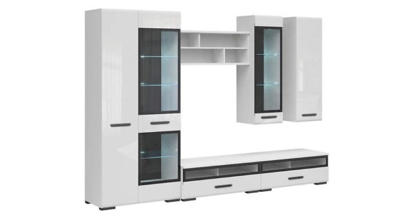 Obývací stěna GIUSEPPE, bílá/bílý lesk