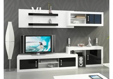 Obývací stěna GOUDINI 1, bílá/černý lesk