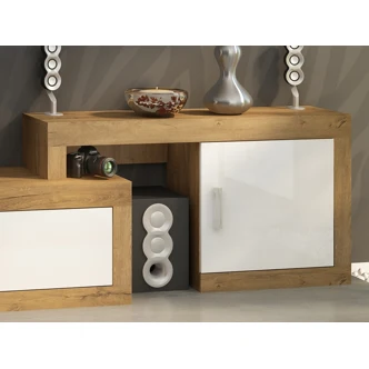 Obývací stěna GOUDINI 1, dub burgundský/bílý lesk