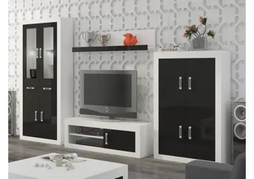 Obývací stěna GOUDINI 10, bílá/černý lesk