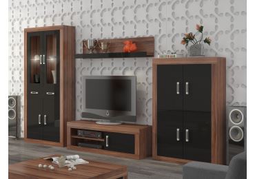 Obývací stěna GOUDINI 10, švestka wallis/černý lesk