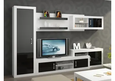 Obývací stěna GOUDINI 2, bílá/černý lesk