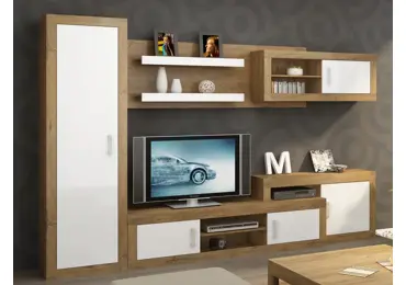 Obývací stěna GOUDINI 2, dub burgundský/bílý lesk