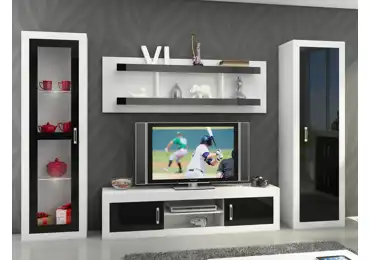 Obývací stěna GOUDINI 4, bílá/černý lesk