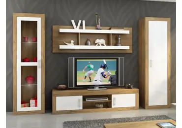 Obývací stěna GOUDINI 4, dub burgundský/bílý lesk