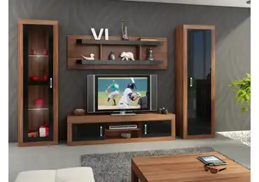 Obývací stěna GOUDINI 4, švestka wallis/černý lesk