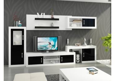 Obývací stěna GOUDINI 5, bílá/černý lesk