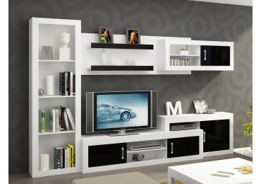 Obývací stěna GOUDINI 6, bílá/černý lesk