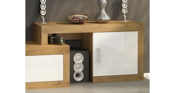 Obývací stěna GOUDINI 6, dub burgundský/bílý lesk