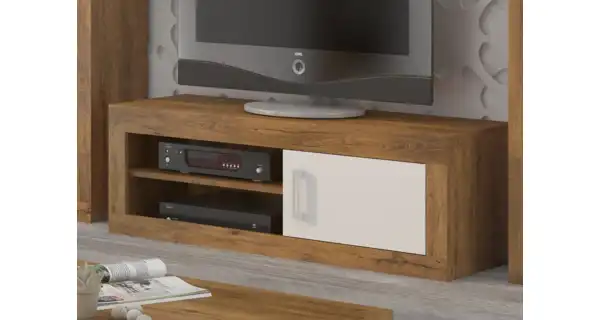 Obývací stěna GOUDINI 8, dub burgundský/bílý lesk