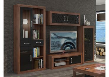 Obývací stěna GOUDINI 8, švestka wallis/černý lesk