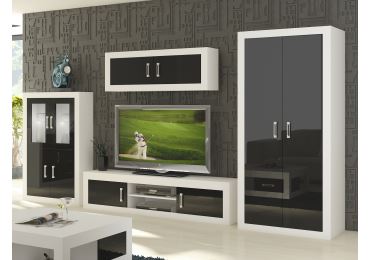Obývací stěna GOUDINI 9, bílá/černý lesk