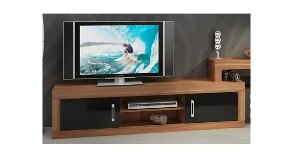 Obývací stěna GOUDINI 9, švestka wallis/černý lesk