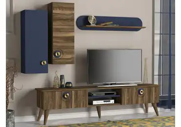 Obývací stěna HARRIS, vlašský ořech/modrá loft