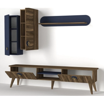 Obývací stěna HARRIS, vlašský ořech/modrá loft