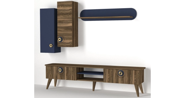 Obývací stěna HARRIS, vlašský ořech/modrá loft