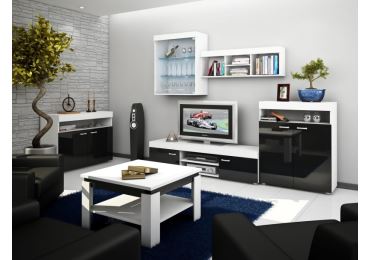 Obývací stěna IRUS, bílá/černý lesk