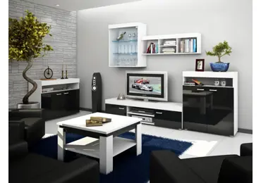 Obývací stěna IRUS, bílá/černý lesk