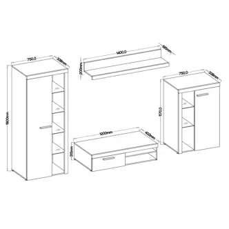 Obývací stěna KADEN, bílá/beton