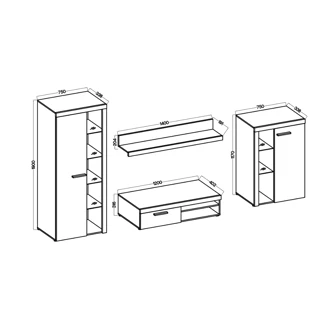 Obývací stěna KADEN, dub lefkas/grafit