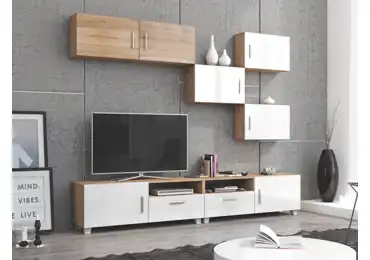 Obývací stěna KAMALI, dub sonoma/bílý lesk